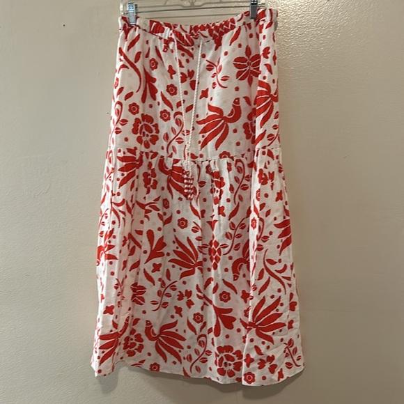 Cupcake and Cashmere Two Purce Red/White Floral Linen Skirt Set SZ Large - Picture 4 of 13